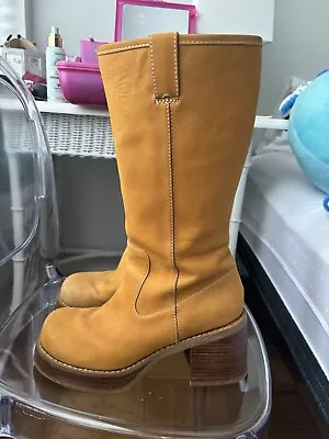 Vintage 90s Y2k Candies Chunky Tan Platform Boots Mid Calf Size 10M • $150