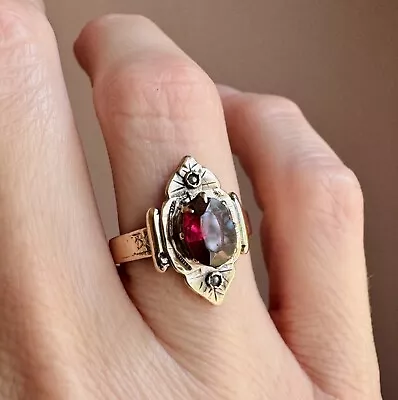 Sweet Antique Victorian 10K Rosy Gold Garnet & Seed Pearl Ring Sz 8 3.4g Estate • $195