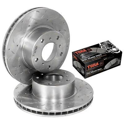 2 Front Slotted+Dimpled Disc Brake Rotors + Pads For Commodore VT VX VU VY VZ • $161.95