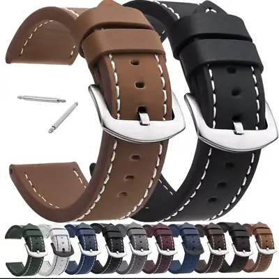 Black Buckle  High Quality Leather Watch Strap Band Black Brown Tan Grey 18-24mm • £5.99
