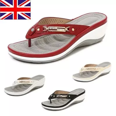 Women Shoes Arch Support Casual Sandals Soft Flip Flops Low Wedge Shoes • £9.75