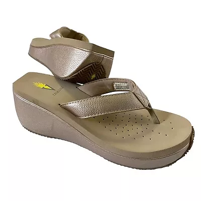 Volatile Platform Wedge Flip Flop Thong Sandals Silver Gold Leather Women Sz 10 • $15