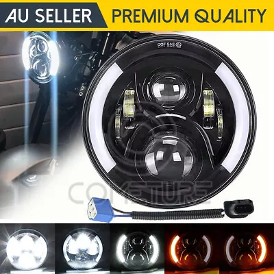 7 Inch LED Headlight DRL Angel Eyes For Harley-Davidson Honda Yamaha Motorcycle • $27.85