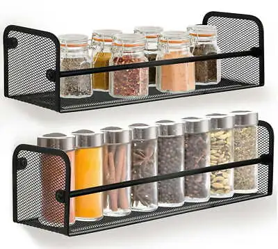 Greenco Wall Mount Single Tier Mesh Set Of 2 Black Spice Rack Organizer • $17.26