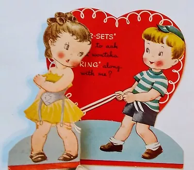 Vintage Valentine Card  Boy Pulling Corset Strings • $5.95