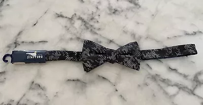 BRAND NEW NWT Stafford Black Gray Woven Camouflage Camo Pretied Bow Tie MSRP $30 • $12.99