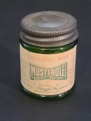 Vintage Children’s Mild Musterole GREEN Glass Medicine Jar San Francisco CA • $20