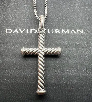 David Yurman Sterling Silver .925 Cable Cross Pendant With Chain Men 22  • $349.99