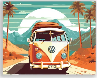 Volkswagen Poster Vintage Surf Prints Art 11x14 Inches Unframed Beach Van Beetle • $9.95