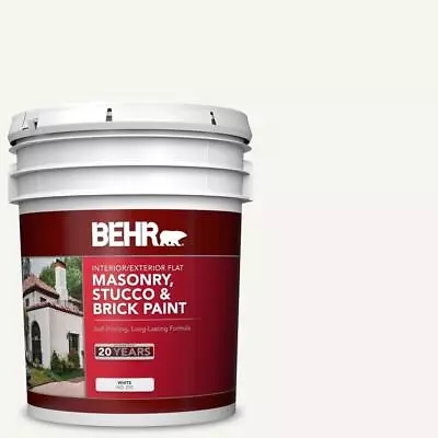 Behr White Exterior Interior Masonry Stucco Brick Paint Flat Latex 5 Gallon • $161.18