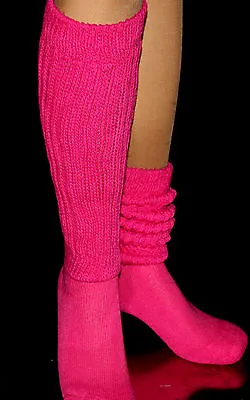 10  Fushia Slouch To Knee Socks Schrunch Warm Hooters Uniform Run Walk Hike Ski • $86.93