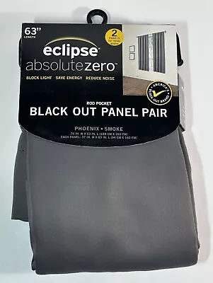 Eclipse Phoenix Absolute Zero Blackout Curtain Panel Pairs Phoenix Smoke 74”x63” • $17.98