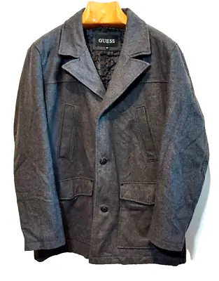 Men’s Guess Double Breasted Lined Pea Coat Charcoal Gray Wool Blend Size 2XL • $19.77
