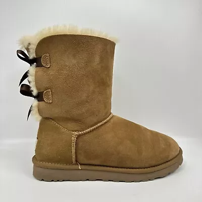 UGG Bailey Bow II Chestnut Suede Shearling Lined Women 9 US 1002954 • £31.90