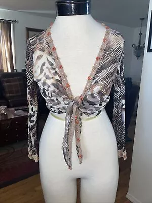 Brown Tone Animal Print Mesh Shrug Beaded And Crochet Trim M • $10