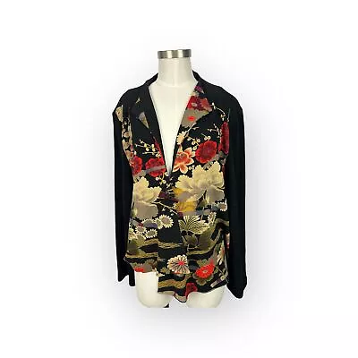 I.C. Collection By Connie USA Black Asian Print Single Button Asym Jacket XL XXL • $100