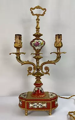 Vintage T Limoges Hand Painted Floral Roses Porcelain Electric Candelabra Lamp • $248