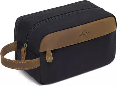 Toiletry Bag For Men Women  Vintage Large Leather Canvas Wash Bag Dual Compartm • $48.99