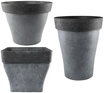 Grey Large Plant Pot Round Square Tall Plastic Planter Outdoor Garden Tree • £20.99