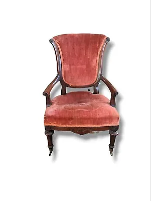 Victorian Antique  Crushed Velvet Child's Wood  Chair Rare  • $315