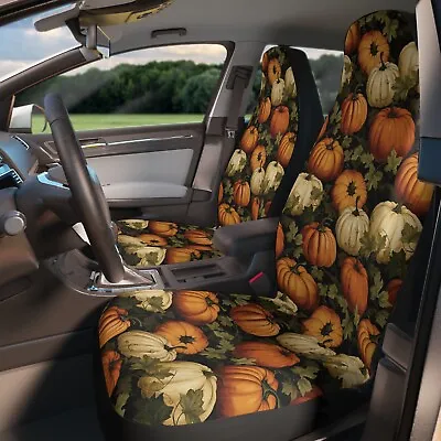 Vintage Pumpkin Car Seat Covers - Set Of 2 - Goth Halloween Decorations Decor • $60