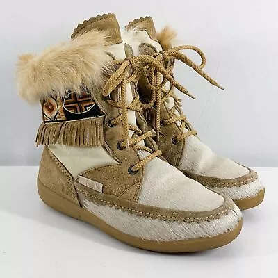 Vintage Tecnica 80s Southwestern Suede Pony Hair Shearling Booties Size 7 • $150