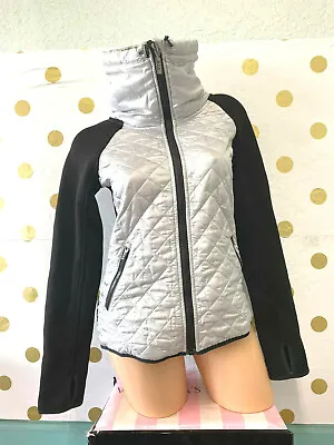 Victoria's Secret VSX Sport High Neck Puffer Jacket Silver Gray/ Black NWT • $49