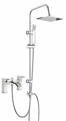 Waterfall Chrome Bath Shower Mixer Tap With 3 Way Square Rigid Riser Rail Kit *C • £99.95