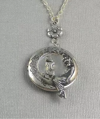 Moon Goddess Mermaid Moon Locket Mermaid Locket  Silver Locket Nautical Locket • $35