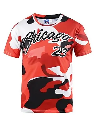 Chicago Jordan Inspired Red Camo T-Shirt  Retro Camouflage Basketball 90s Tee • £13.99