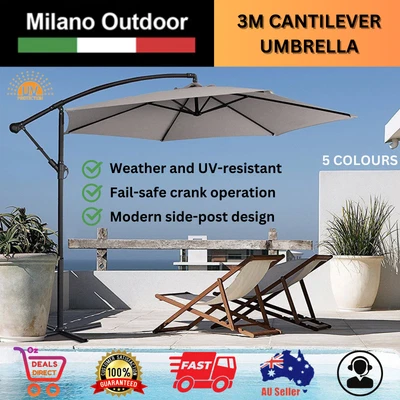 $133.95 • Buy Milano 3M Outdoor Umbrella Cantilever With Protective Cover Patio Garden Shade
