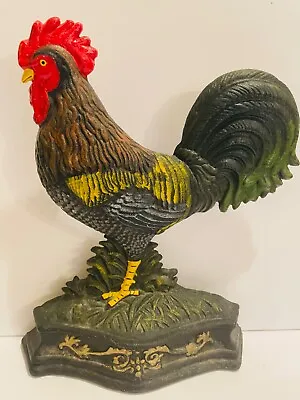 Vintage Cast Iron Rooster Door Stop Original Hand Painted Heavy Farmhouse Chic • $40