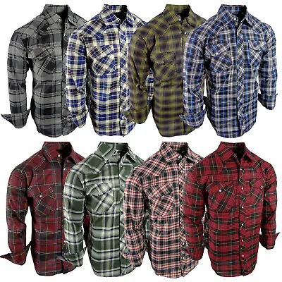 Plaid Shirt Mens Country Western Flap Pockets Triple Snap Cuff TRUE FIT Casual 2 • $19.95