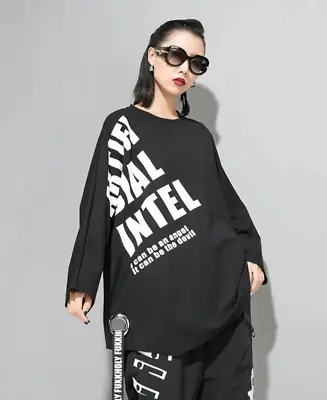 Ladies Black White Graffiti Loose Urban Arty Edgy Casual Sweater  Jumper Top  18 • £54.99
