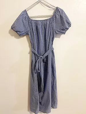 ZARA Off The Shoulder Striped Midi Dress ASO Meghan Markle Sz M • $59.99