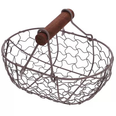 Rusty Chicken Wire Egg Basket With Handle - Vintage Style Farmhouse Storage-HG • $9.79