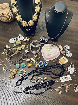 Vintage Jewelry Lot Napier Roman Gold Chunky Earrings Bracelets Flowers And More • $26