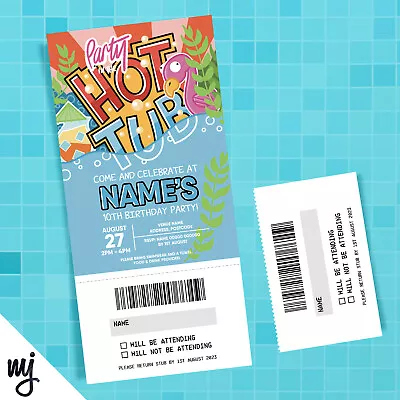 Personalised Hot Tub Party Spa Pool Pamper Ticket Invitations | Perforated Stub! • £5.99