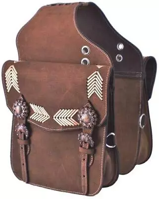 Showman Brown Roughout Leather Saddle Bag W/ Rawhide Arrow Inlays • $93.95