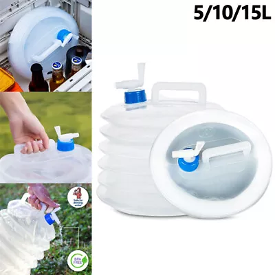 Collapsible Water Container With Tap Portable Water Storage For Hiking 5/10/15L • £5.27