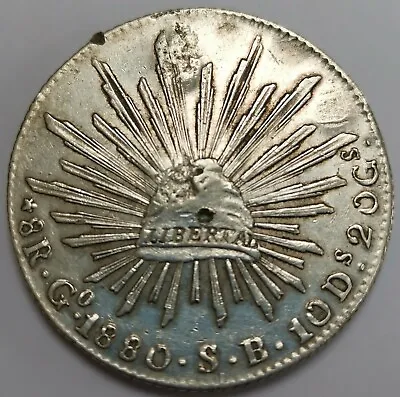 Mexico 1880 Go SB 8 Reales Silver Crown With Chopmarks ( Scarce ) #53 • £45