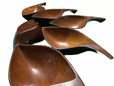 1960s Mid Century Modern Wooden Leaf Serving Tray Dishes (6 Trays) • $59.95