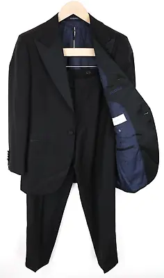 SUITSUPPLY La Spalla Men Suit UK34S Tuxedo Lined Classic Black Pure Wool 2 Piece • $321.72