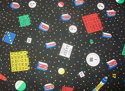 $3.19 • Buy 15 X 41  Bingo Cards Ball Numbers Markers Polka Dots Vintage Black Cotton Fabric