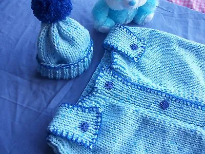 Knitting Pattern Sleeping Bag  Hat Papoose Cocoon. 0-6 Months. Baby Boy Girl • £3.99