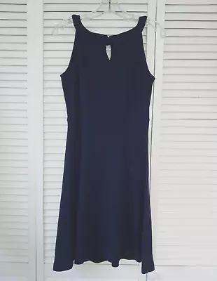 NEW~NEW YORK & COMPANY~Navy COTTON Knit KEYHOLE Fit N Flare DRESS~S • $18