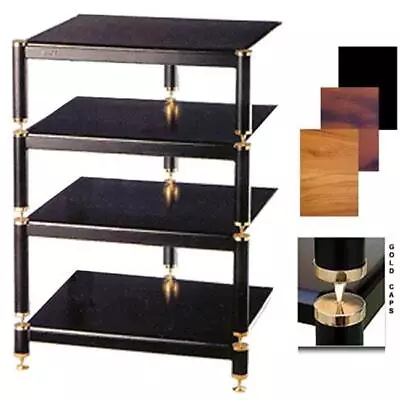 VTI Manufacturing BL304GB 3 Gold Capspike Black Poles 4 Black Shelves AV Stand • $407.14