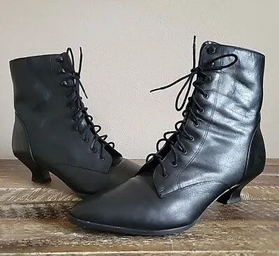 Vintage Womens Steampunk Black Lace-up Boots Sz 9.5 Witchy Goth Fairy 80s 90s  • $84.99