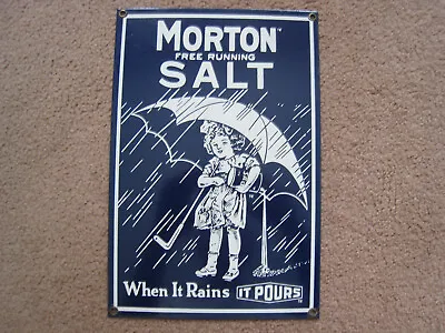 Vintage Ande Rooney Porcelain Metal Enamel Sign Morton Salt • $25