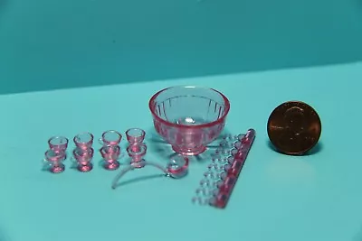 Dollhouse Miniature Chrysnbon Punch Bowl Set With Cups & Ladle Pink CB120P • $7.19
